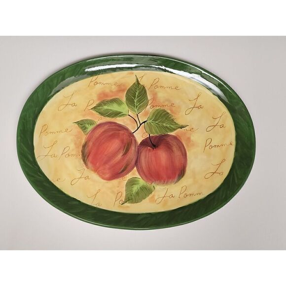 Certified International La Pomme 18" Oval Serving Platter Multicolor Green VTG - Picture 3 of 5
